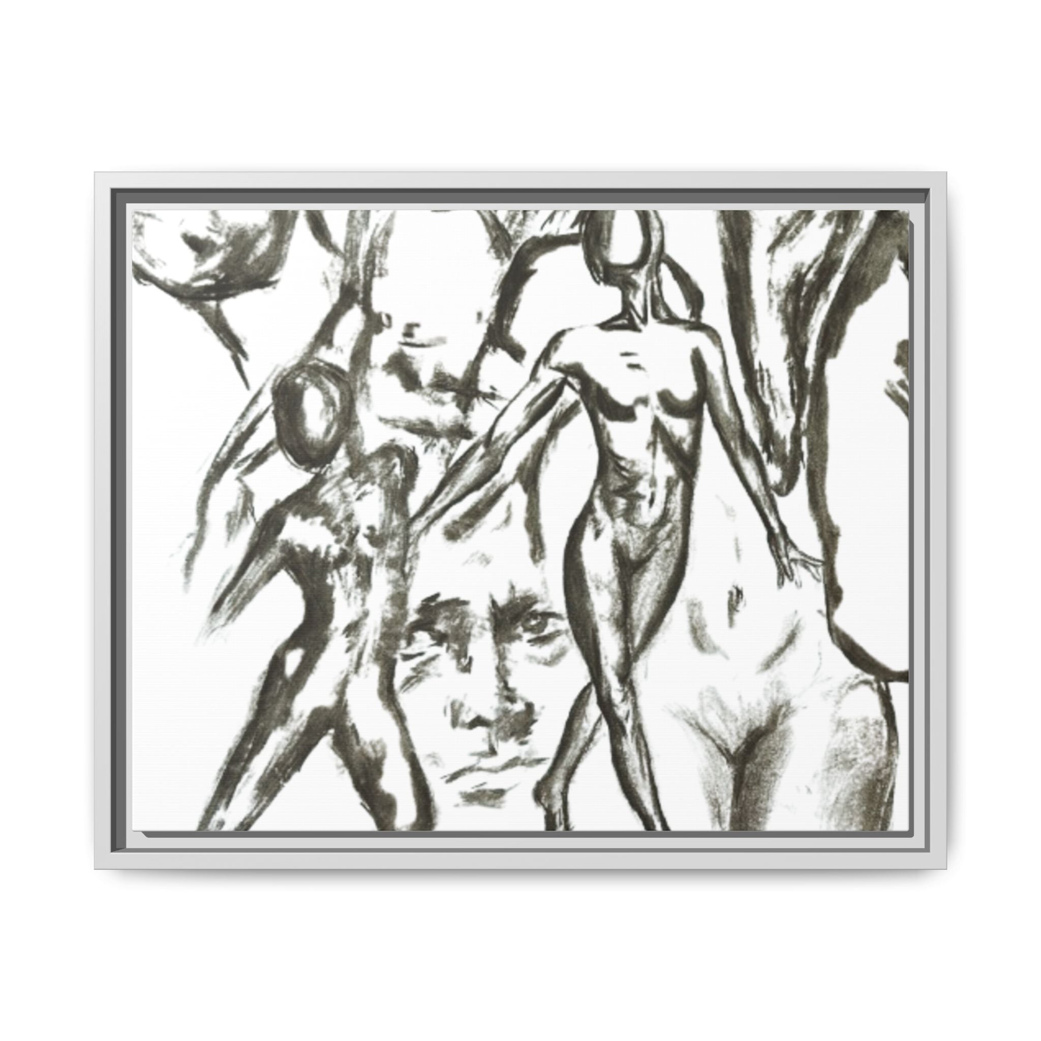 "The Figures" Abstract Matte Canvas Framed Wall Art