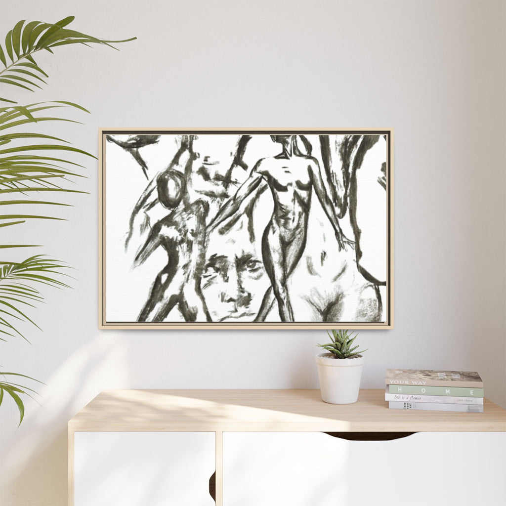 "The Figures" Abstract Matte Canvas Framed Wall Art