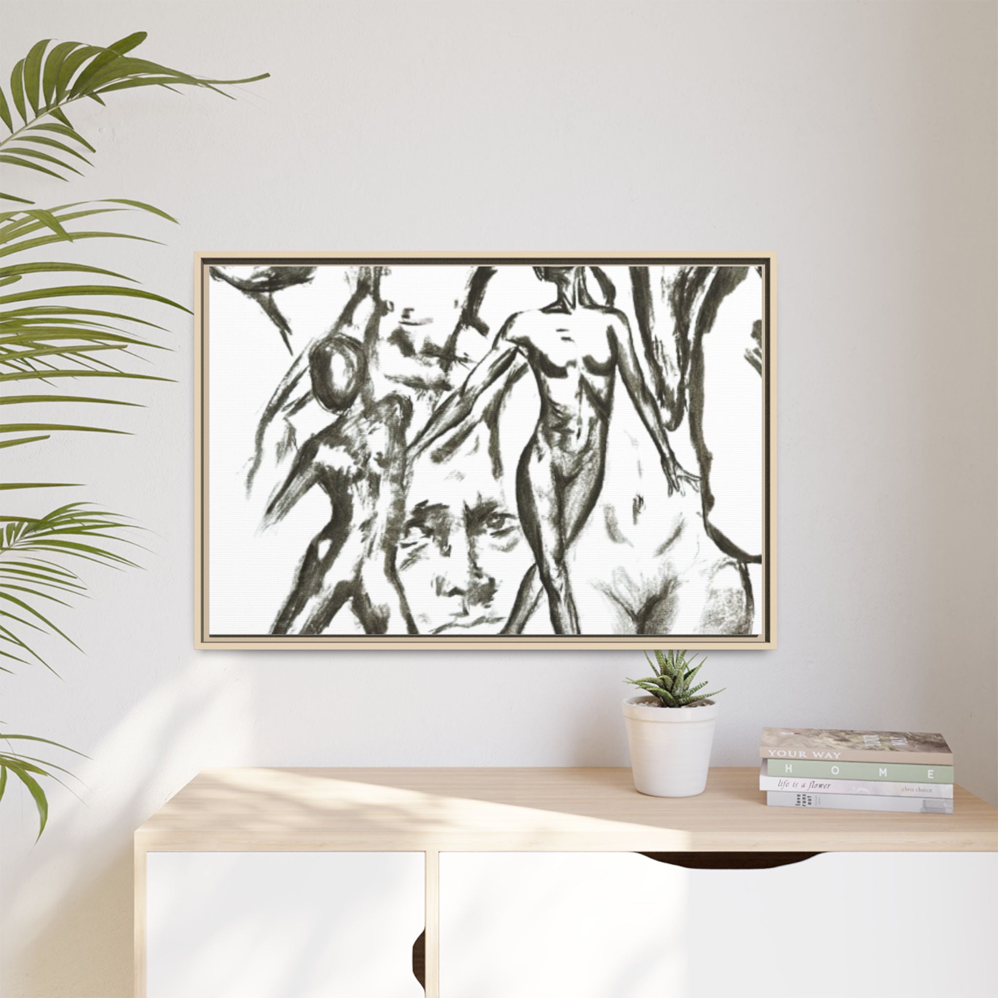 "The Figures" Abstract Matte Canvas Framed Wall Art