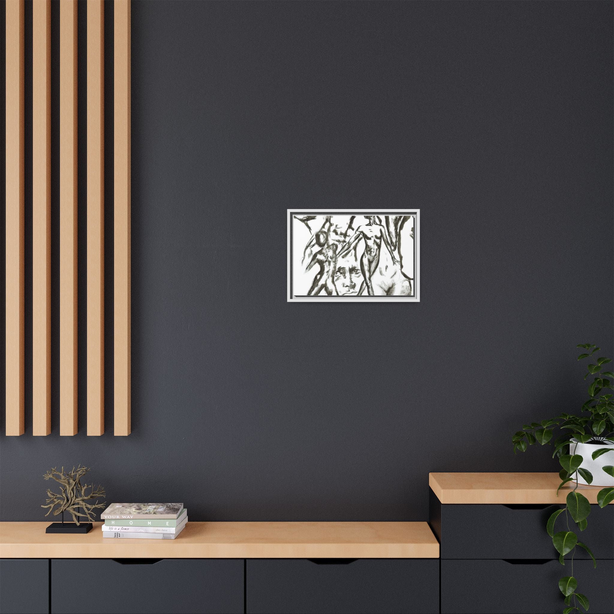 "The Figures" Abstract Matte Canvas Framed Wall Art