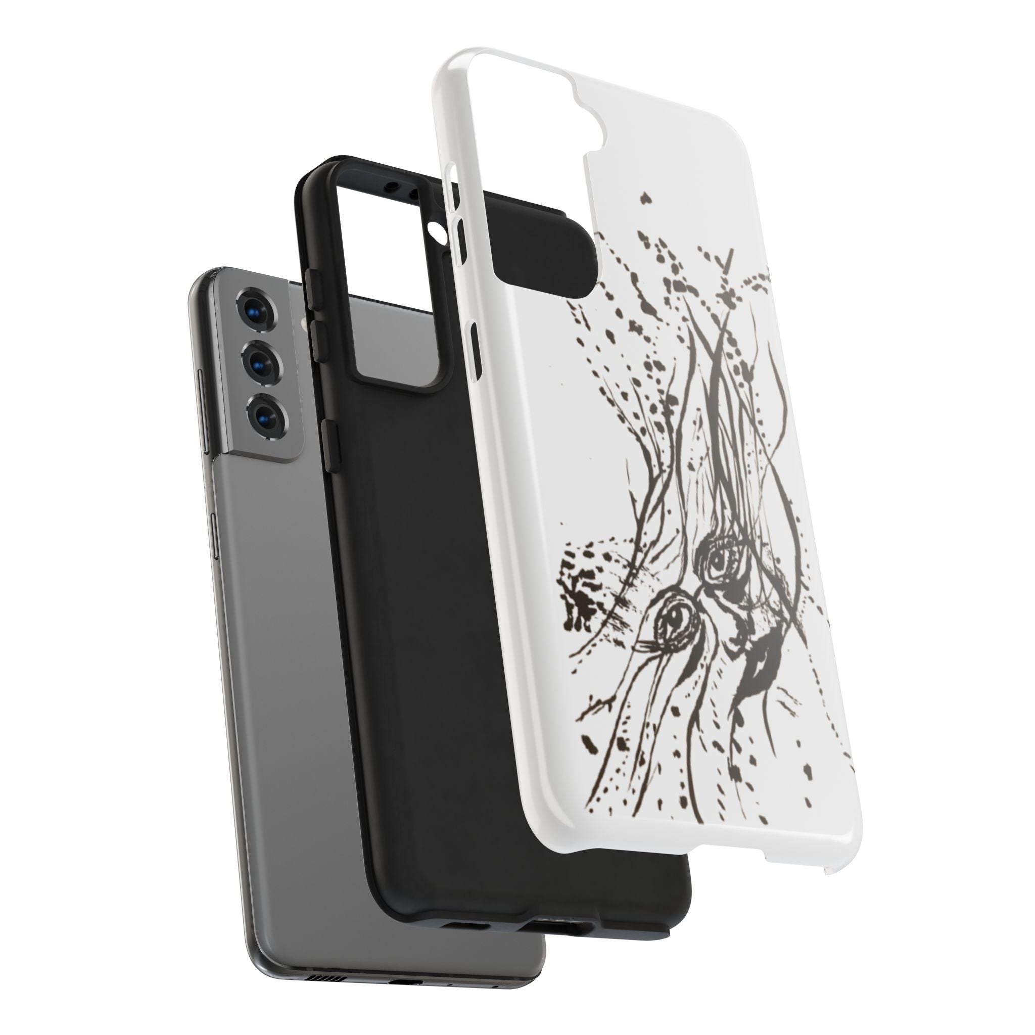 "Ink Face" Tough Phone Case — Abstract Ink Sketch Protective Cover