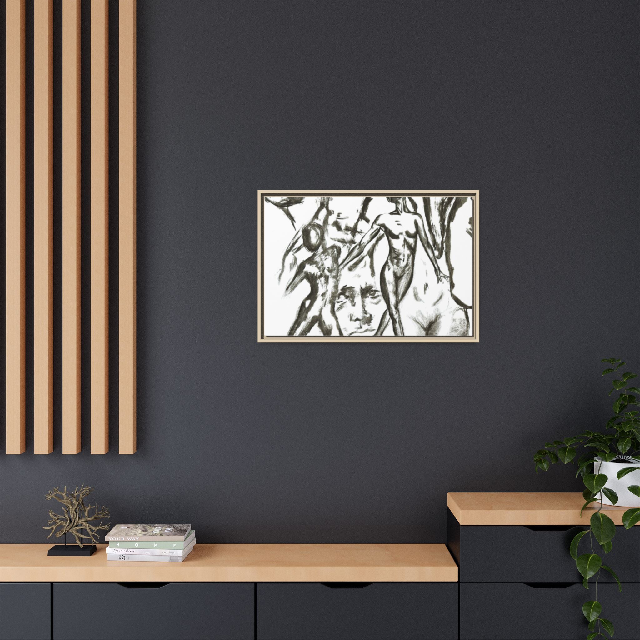 "The Figures" Abstract Matte Canvas Framed Wall Art