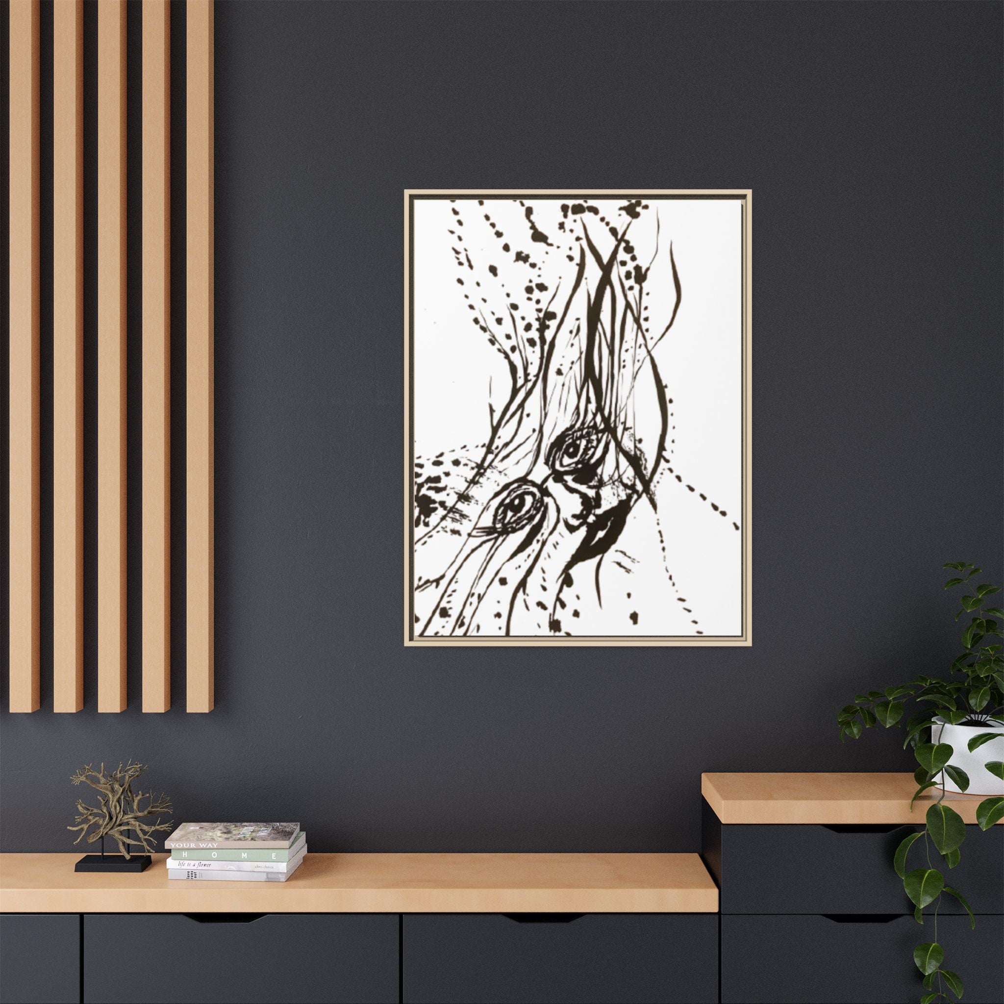 "The Ink Face" Framed Canvas Abstract Face Art Print