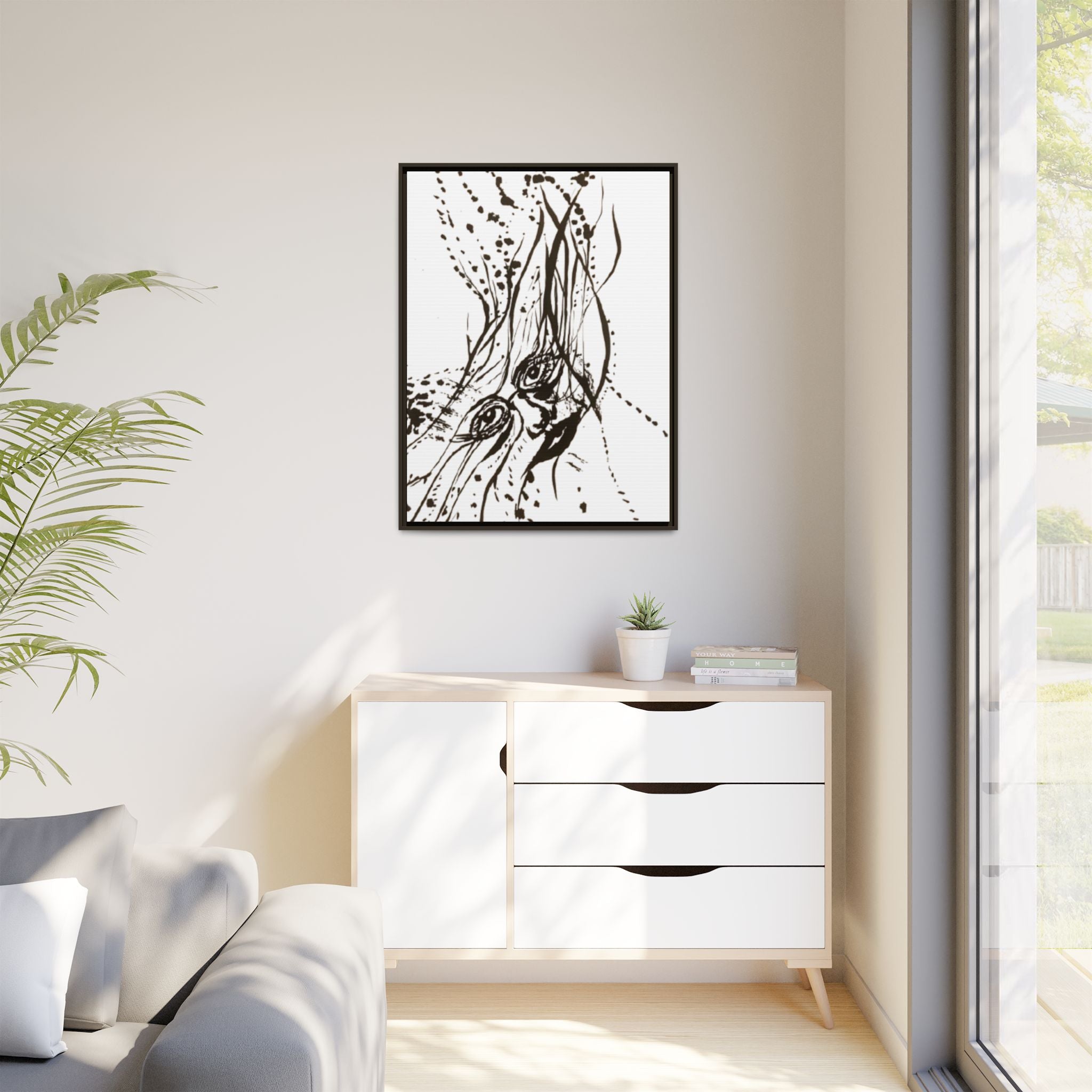 "The Ink Face" Framed Canvas Abstract Face Art Print