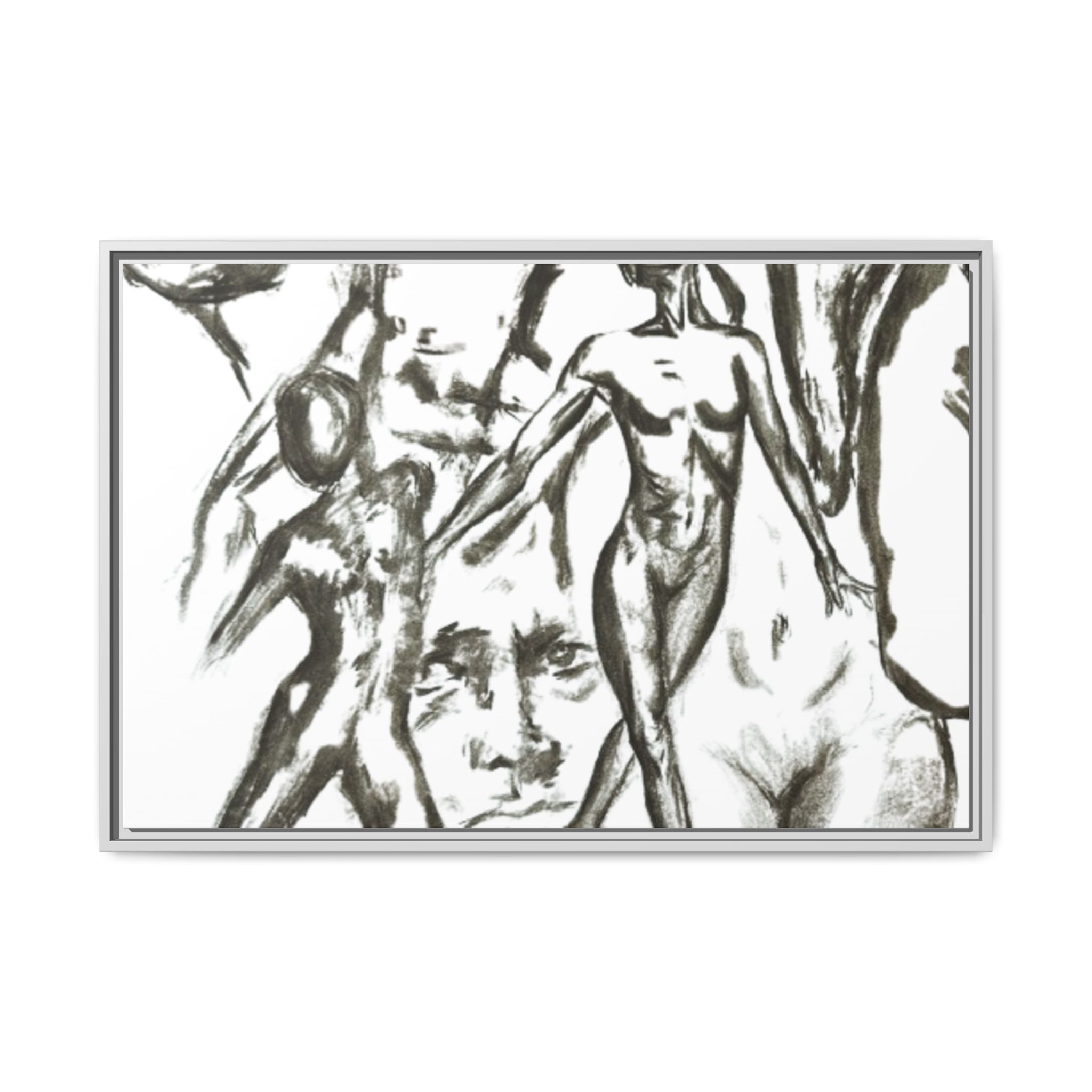 "The Figures" Abstract Matte Canvas Framed Wall Art