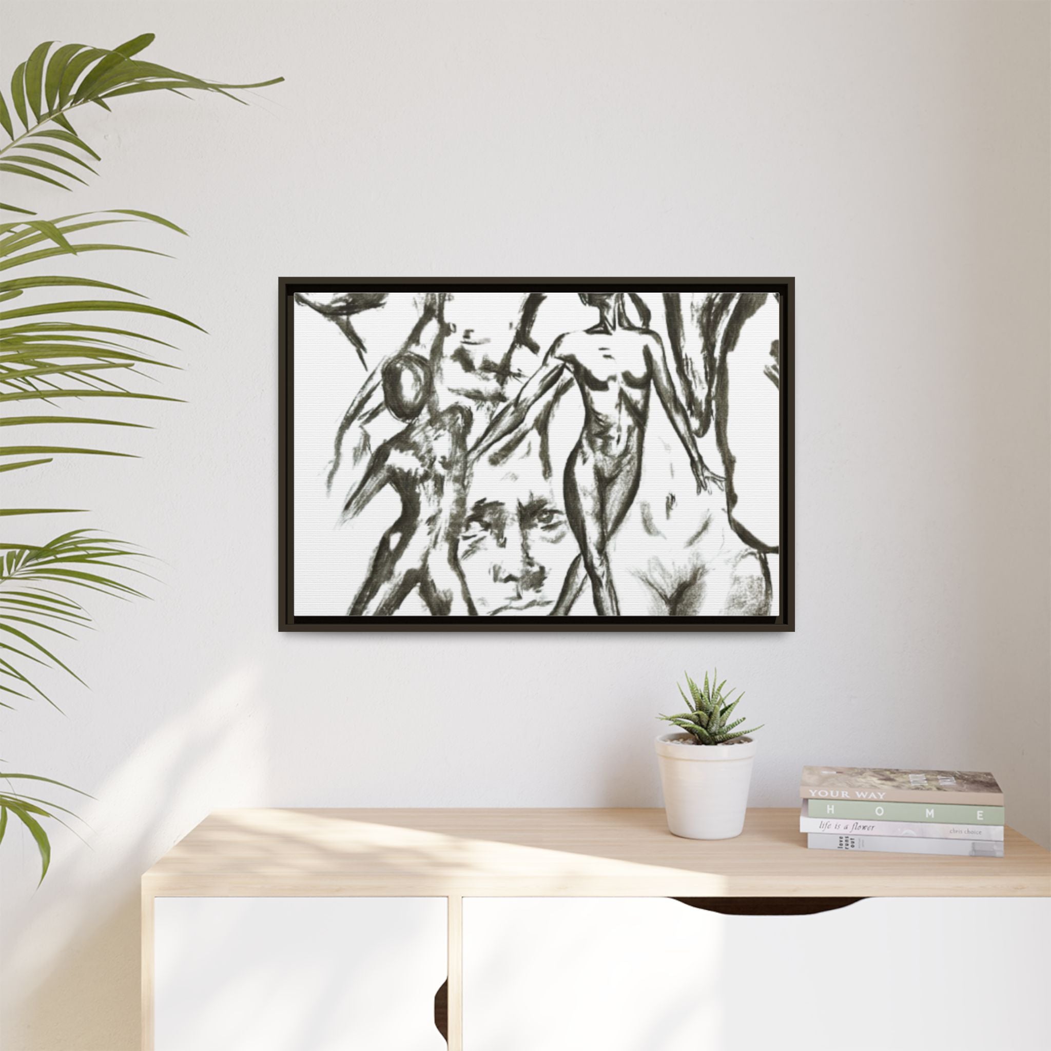 "The Figures" Abstract Matte Canvas Framed Wall Art