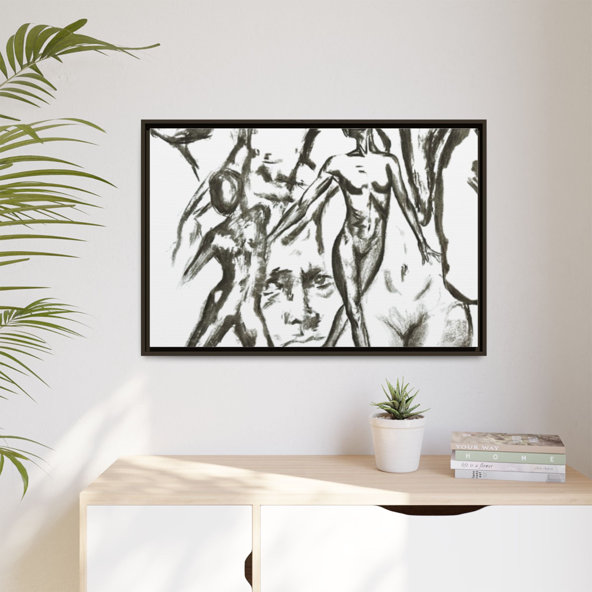 "The Figures" Abstract Matte Canvas Framed Wall Art