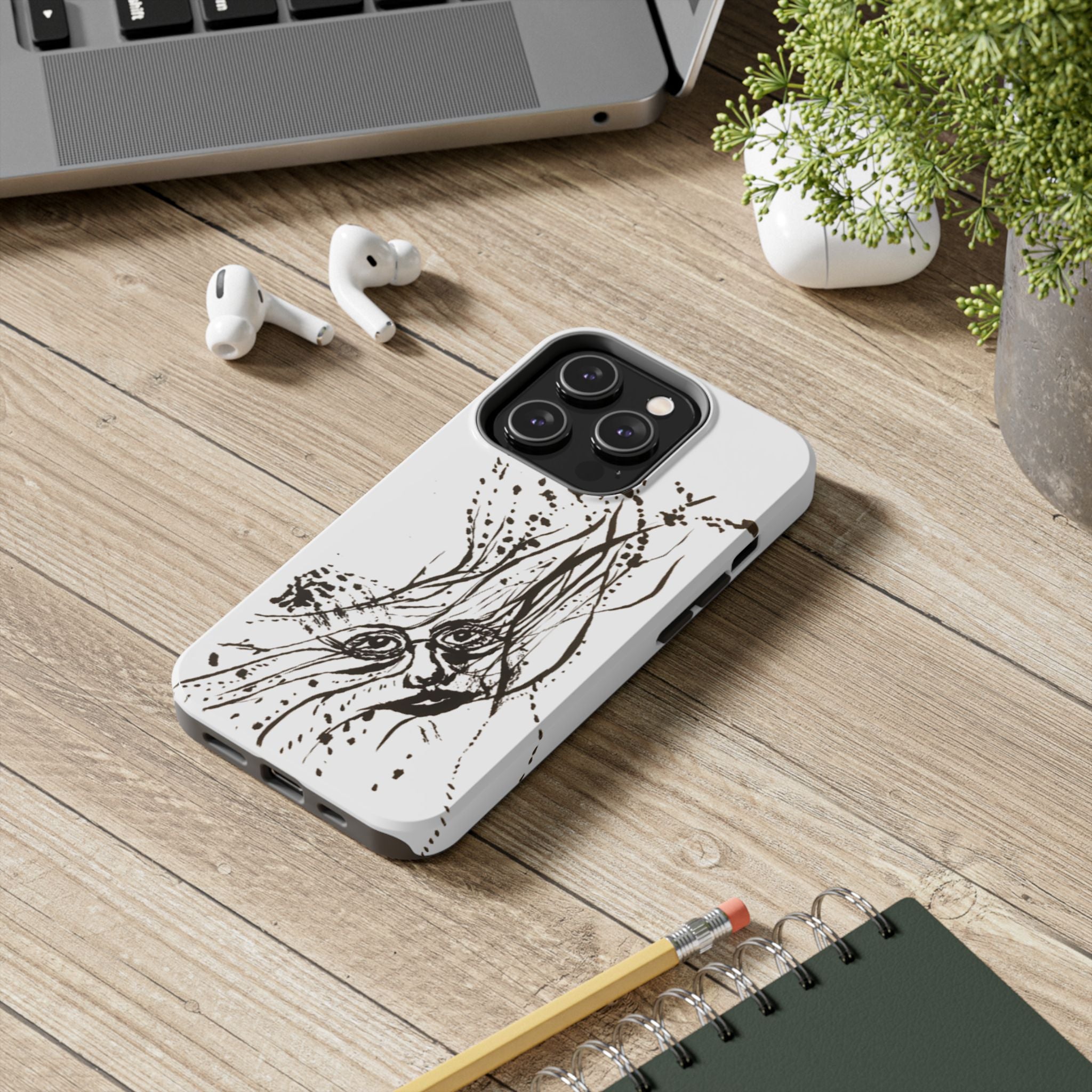 "Ink Face" Tough Phone Case — Abstract Ink Sketch Protective Cover