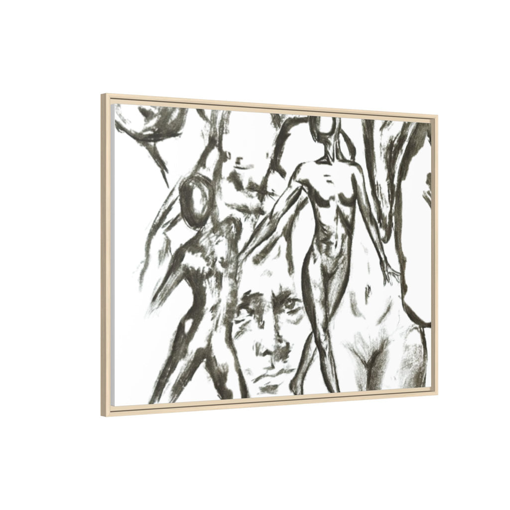 "The Figures" Abstract Matte Canvas Framed Wall Art
