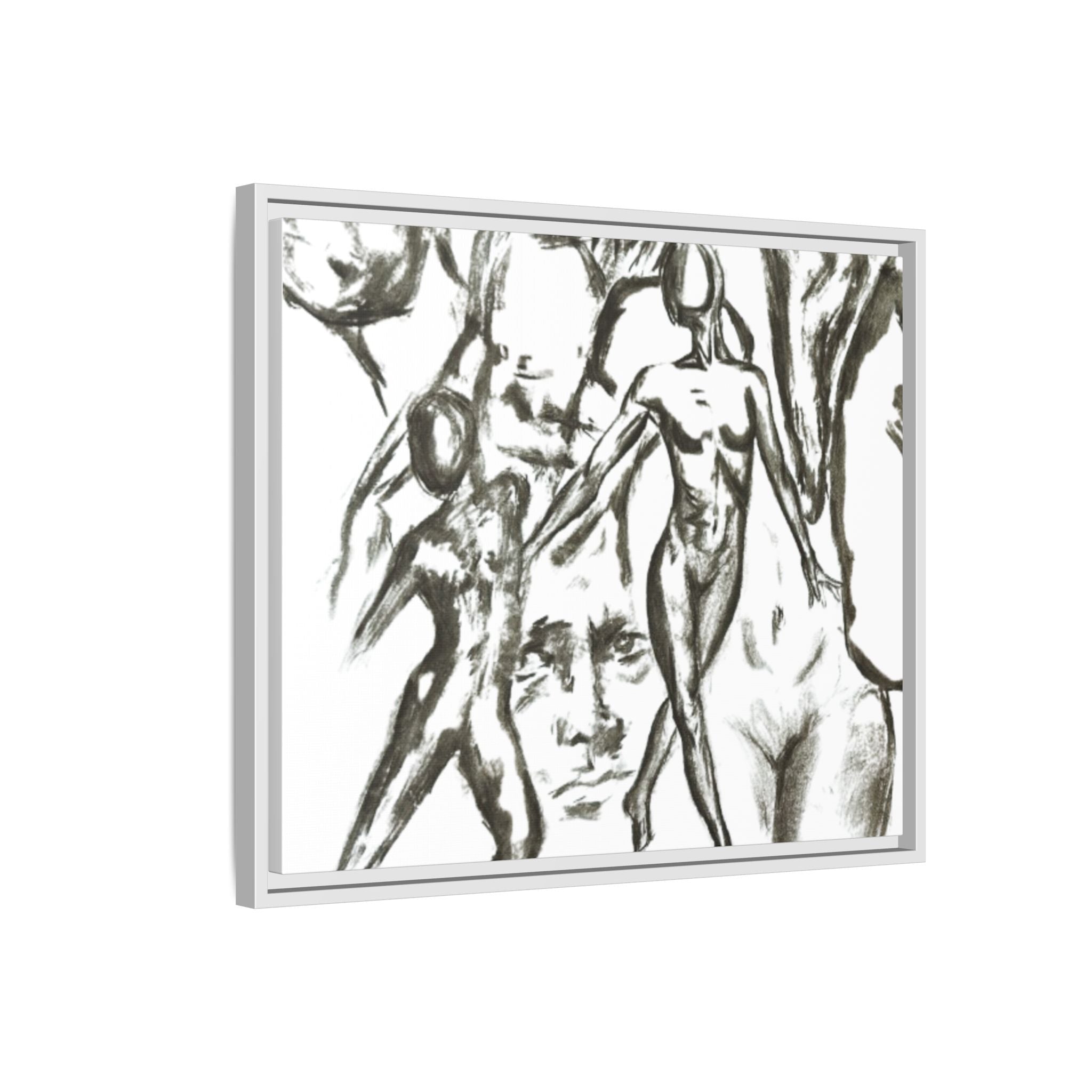 "The Figures" Abstract Matte Canvas Framed Wall Art