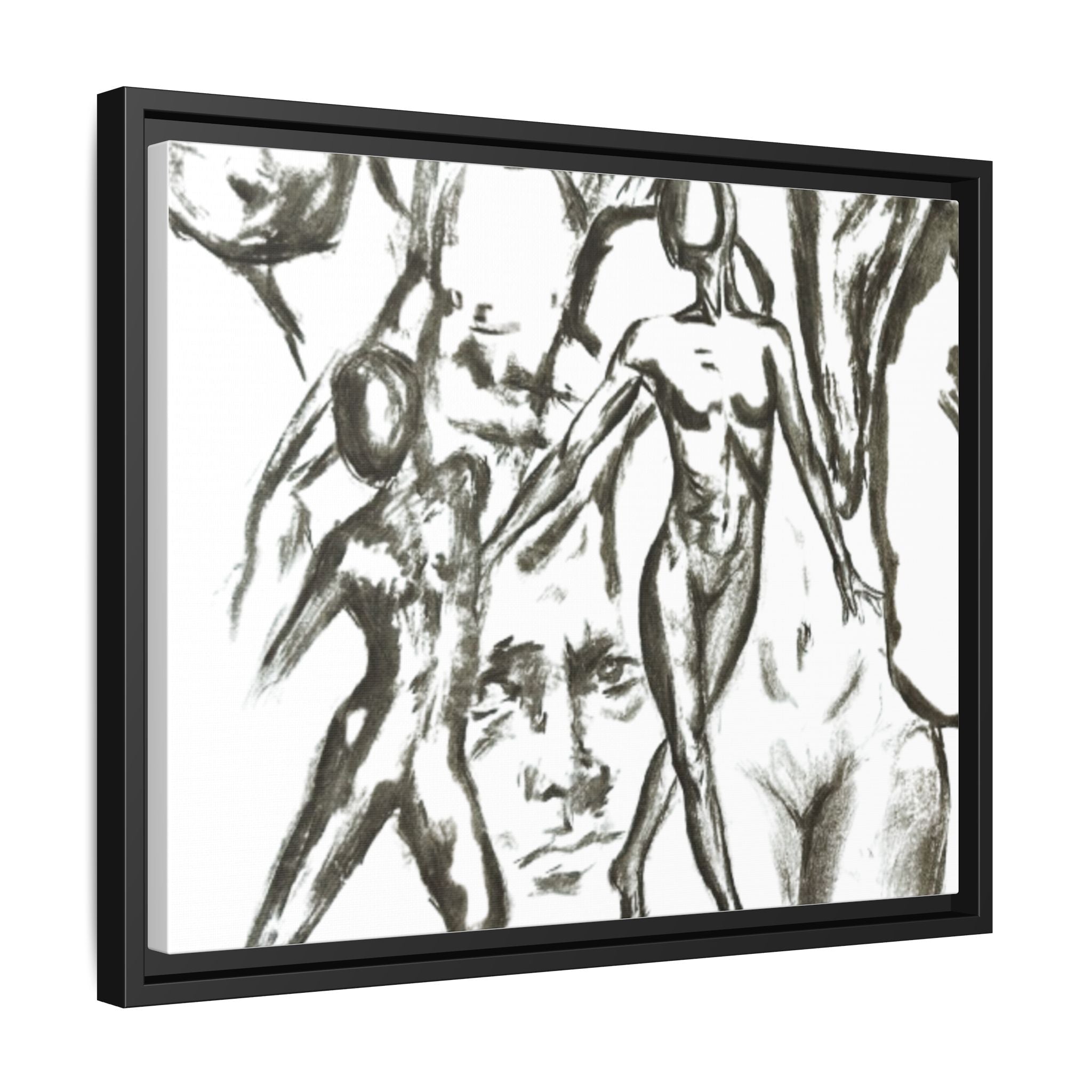 "The Figures" Abstract Matte Canvas Framed Wall Art
