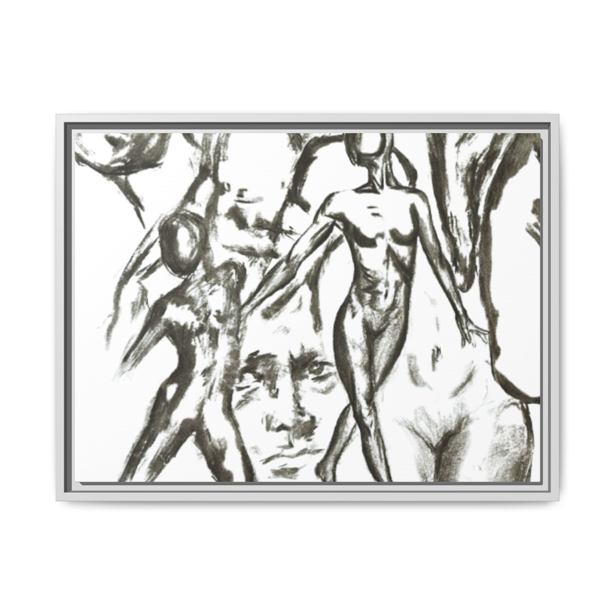 "The Figures" Abstract Matte Canvas Framed Wall Art