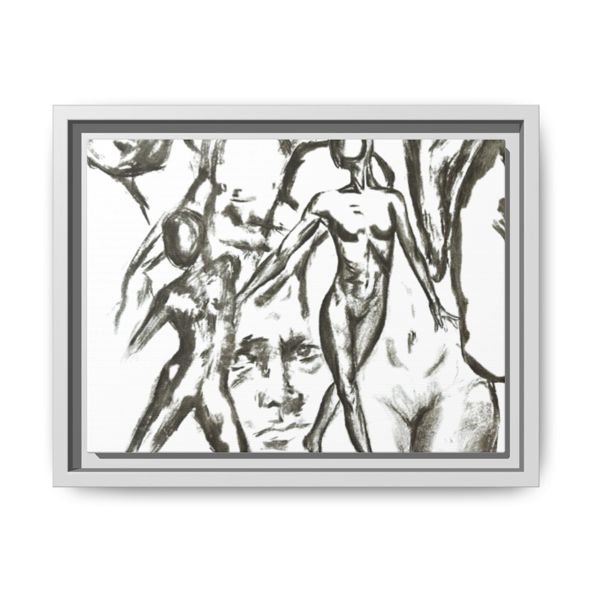 "The Figures" Abstract Matte Canvas Framed Wall Art