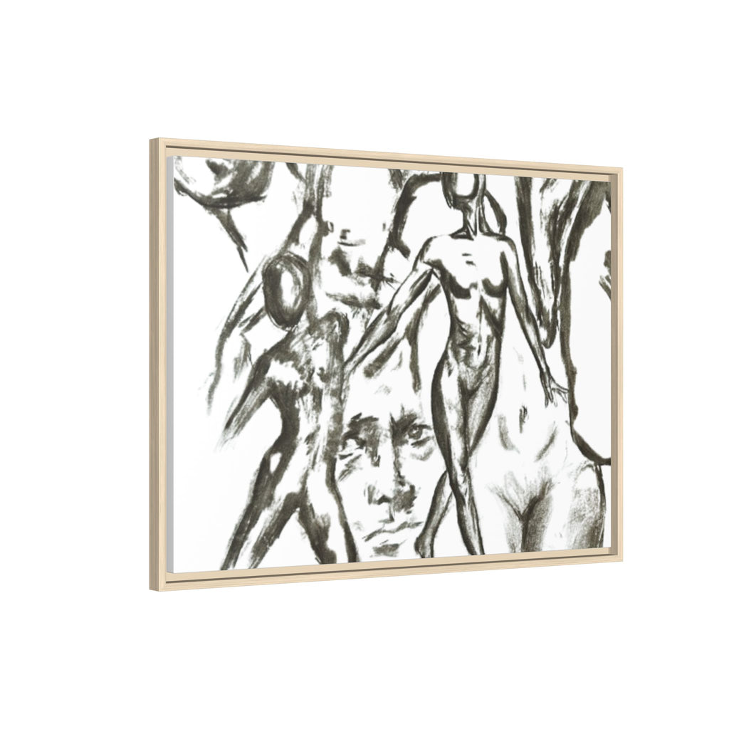 "The Figures" Abstract Matte Canvas Framed Wall Art