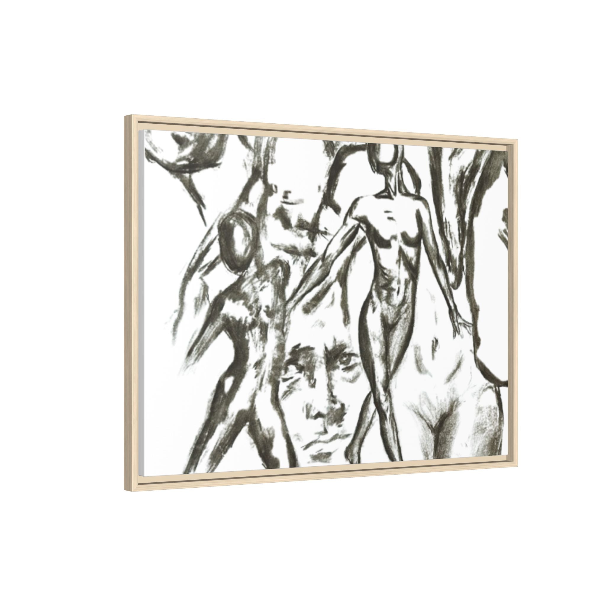 "The Figures" Abstract Matte Canvas Framed Wall Art