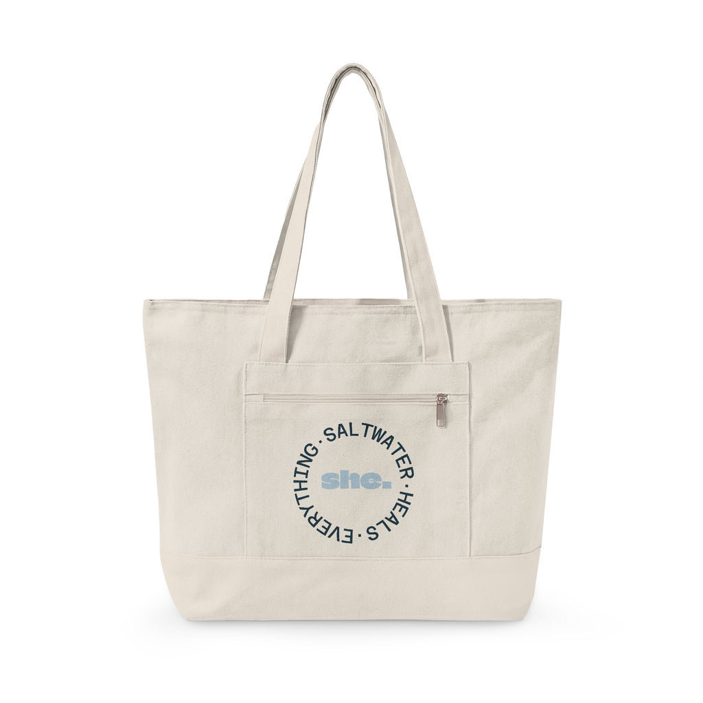 "Saltwater, Heals, Everything" Canvas Zippered Tote