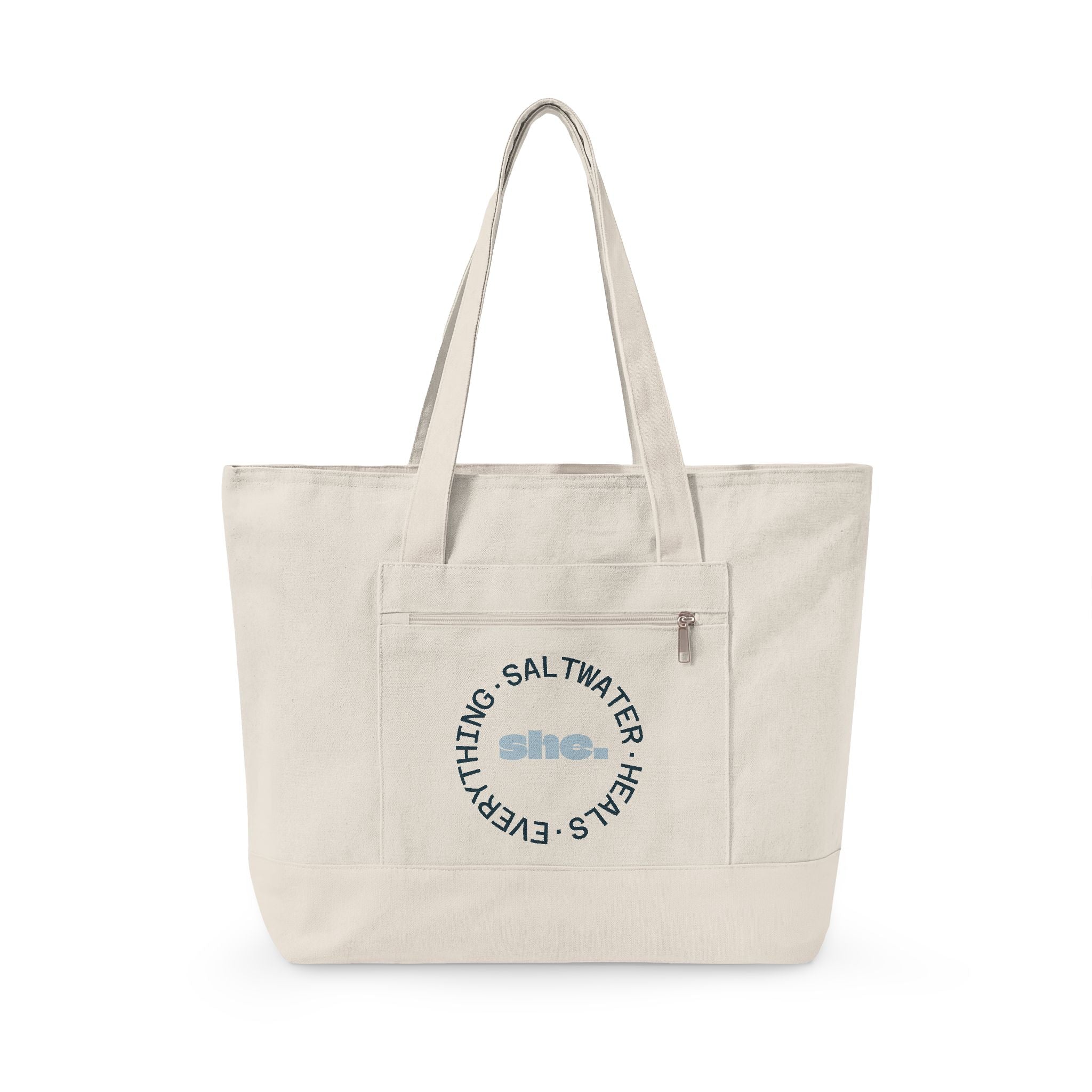 "Saltwater, Heals, Everything" Canvas Zippered Tote