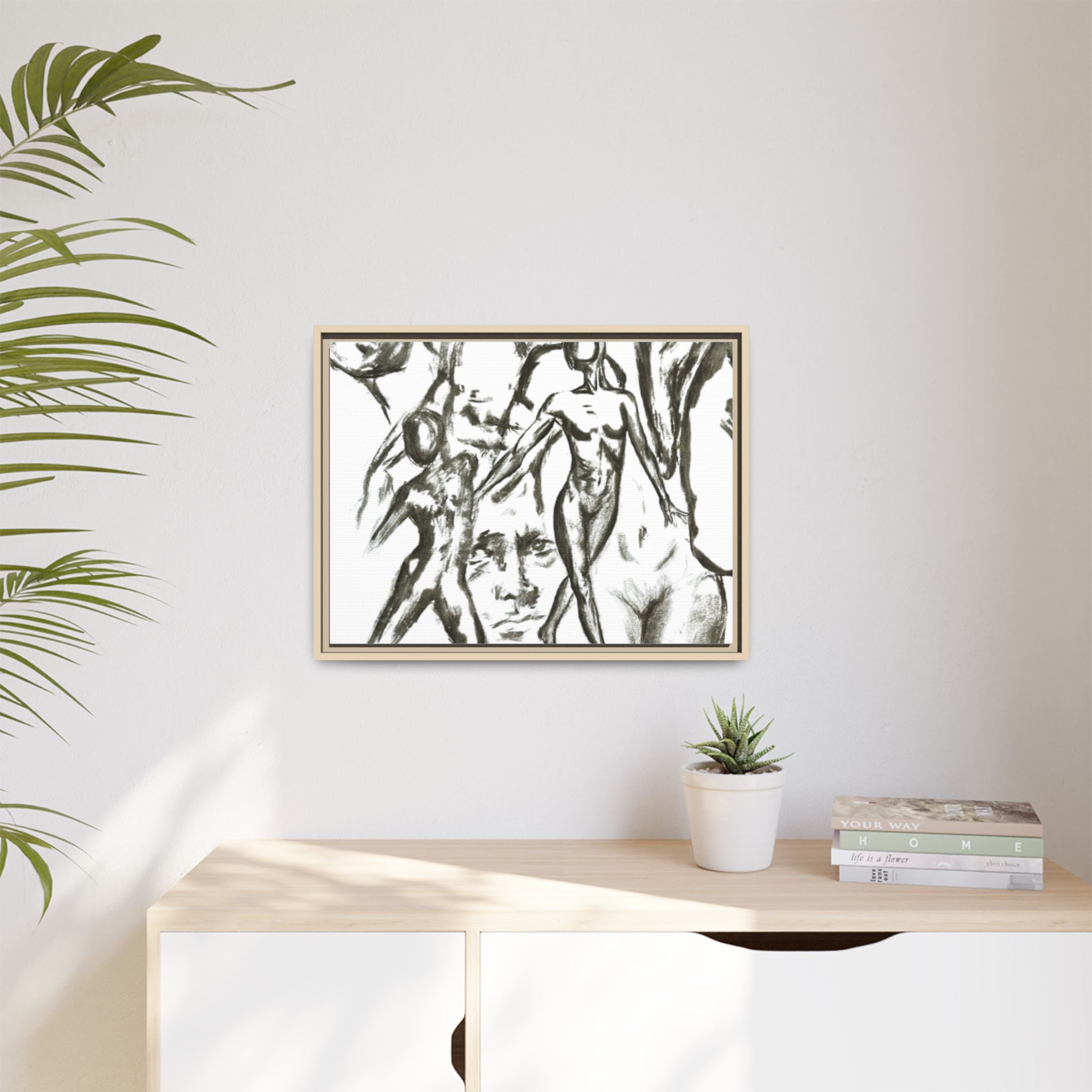 "The Figures" Abstract Matte Canvas Framed Wall Art