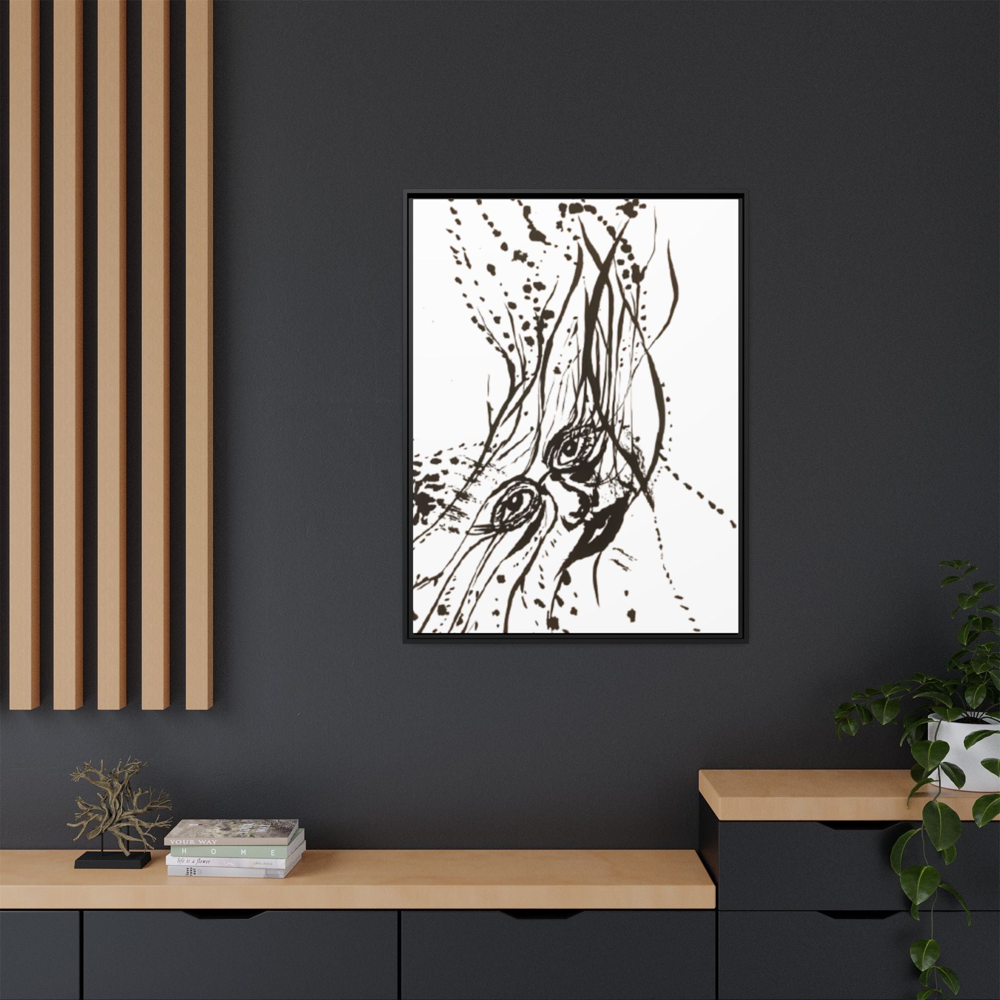 "The Ink Face" Framed Canvas Abstract Face Art Print