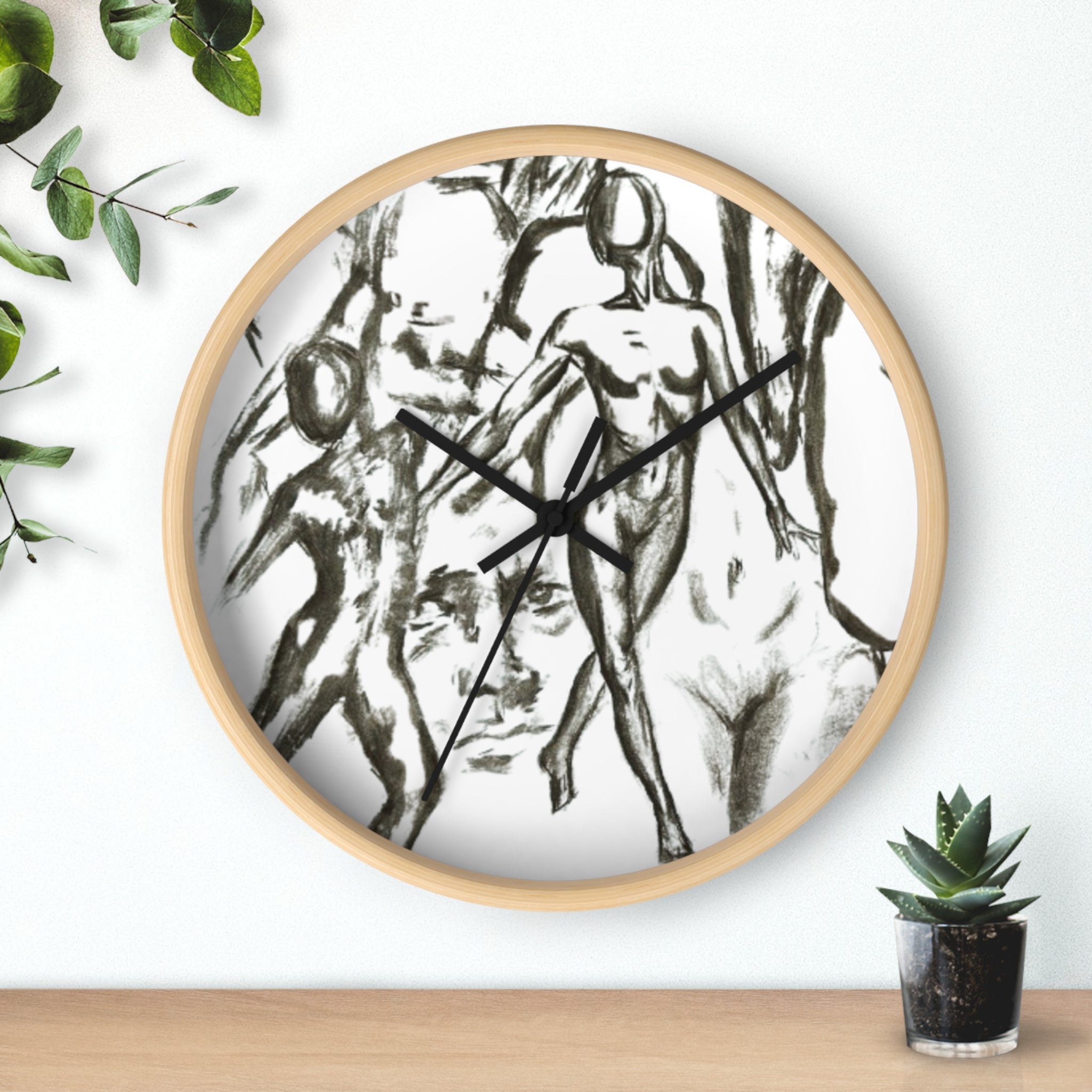"The Figures" Minimalist Figure Sketch Wall Clock