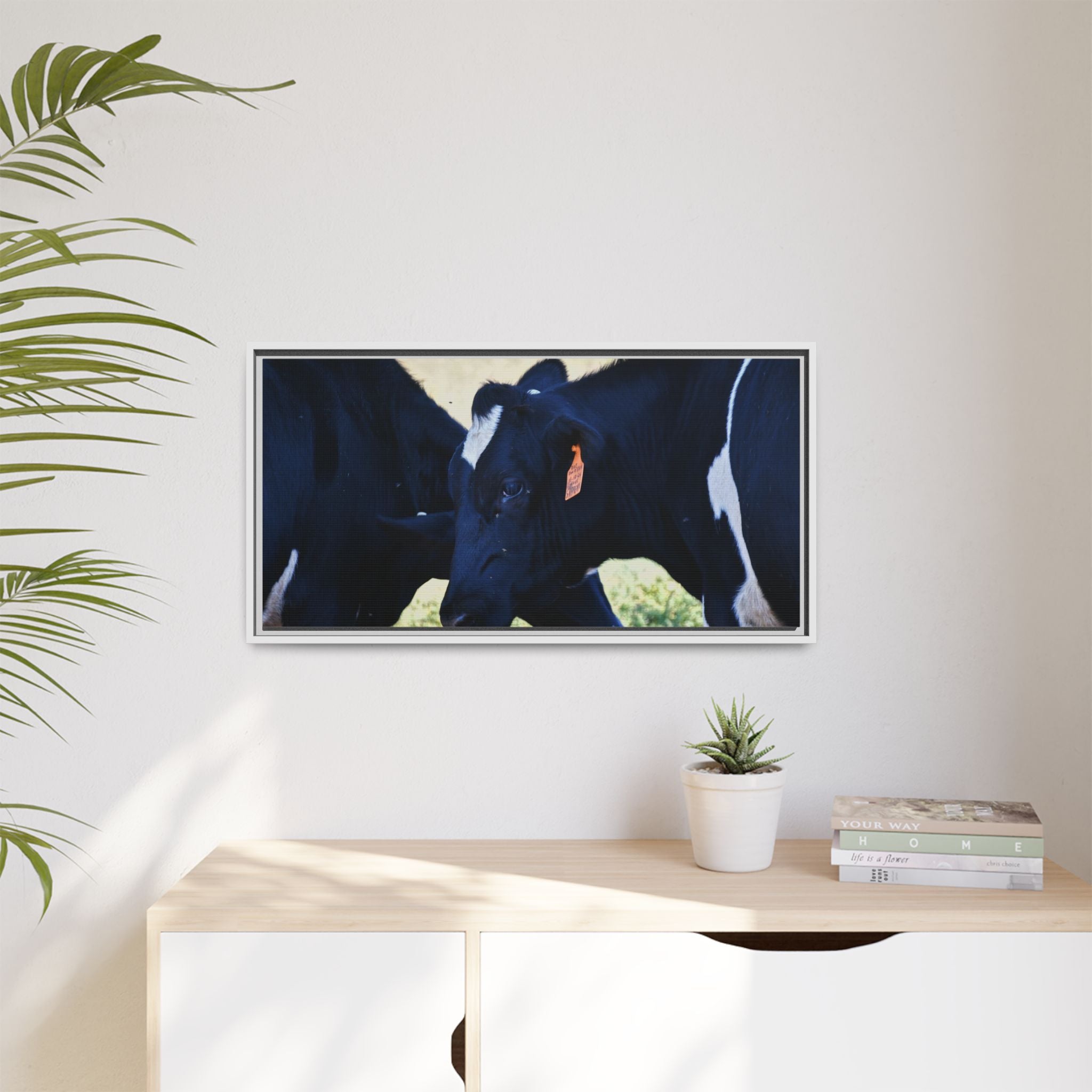 "Tilted Cow" Matte Framed Canvas
