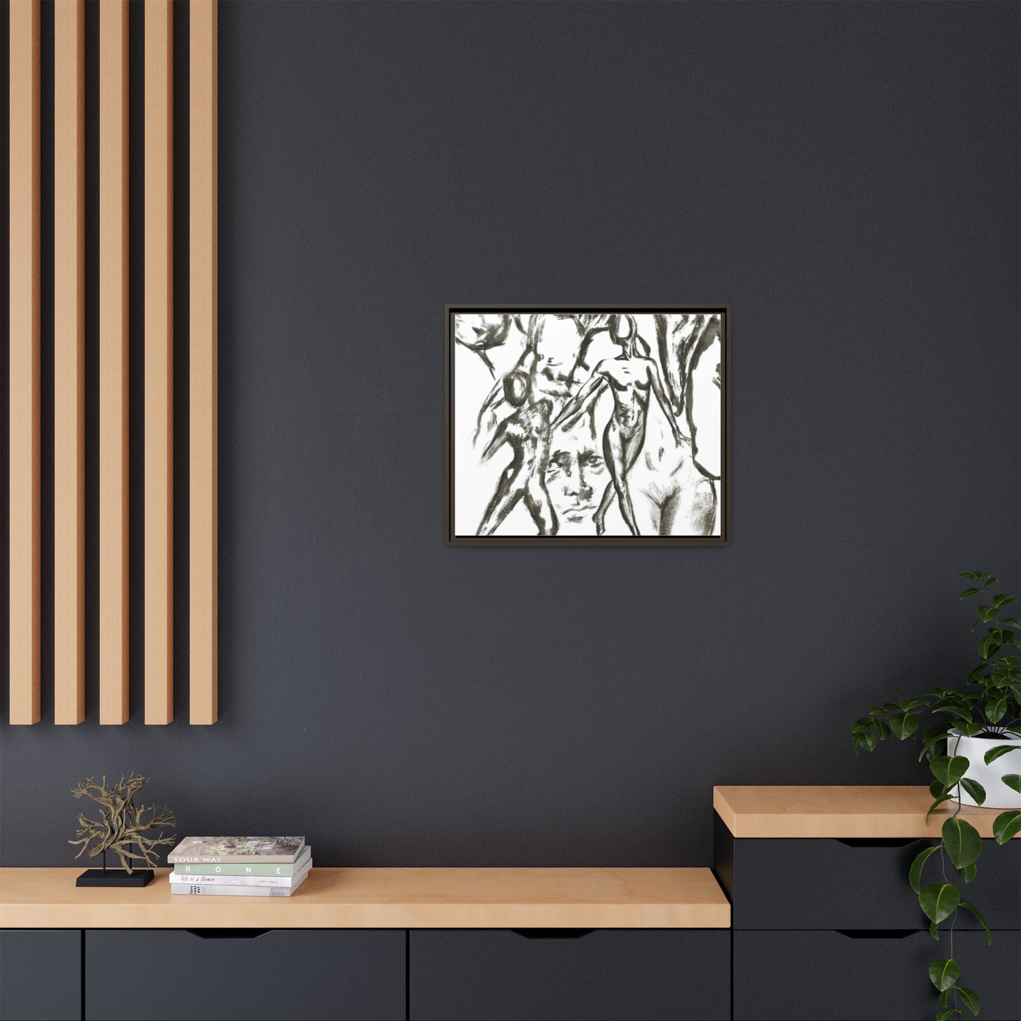 "The Figures" Abstract Matte Canvas Framed Wall Art