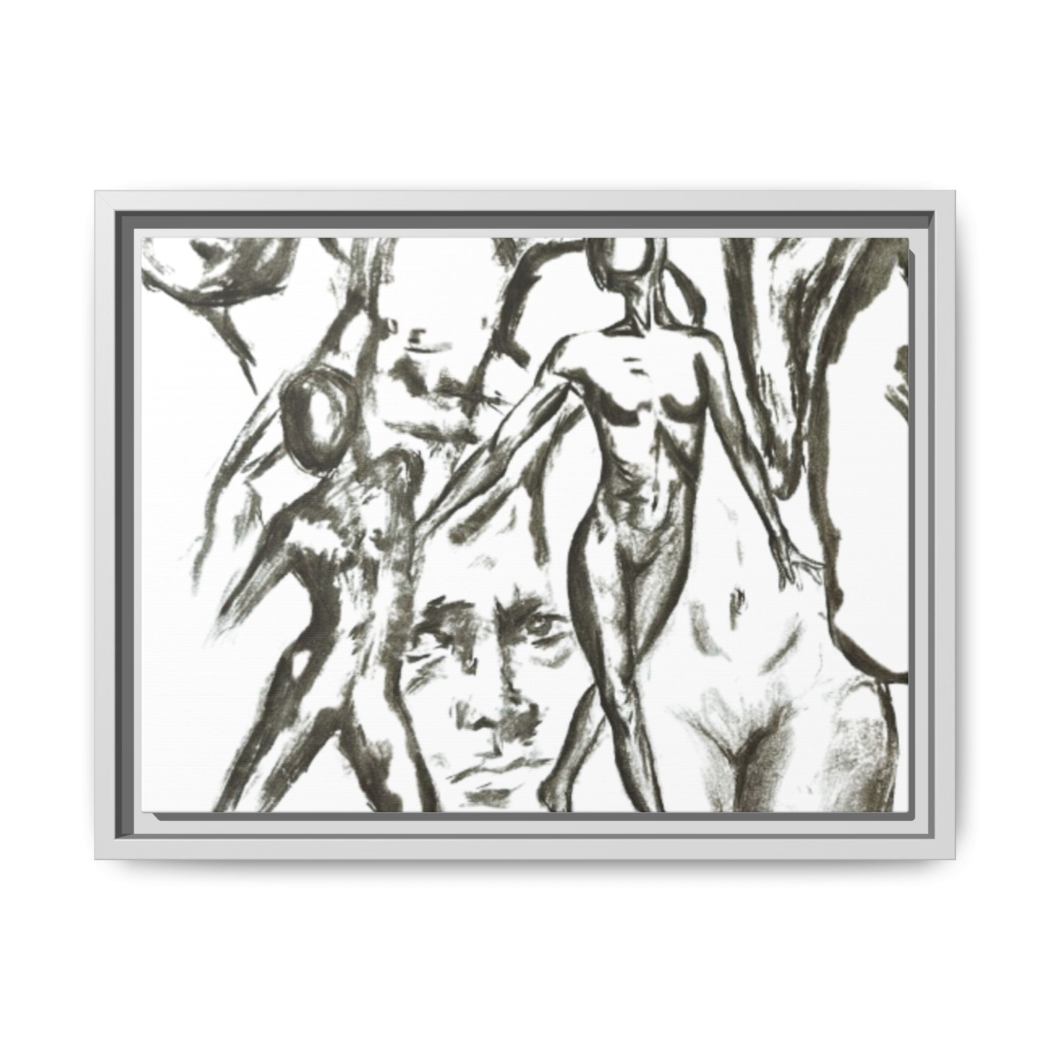 "The Figures" Abstract Matte Canvas Framed Wall Art