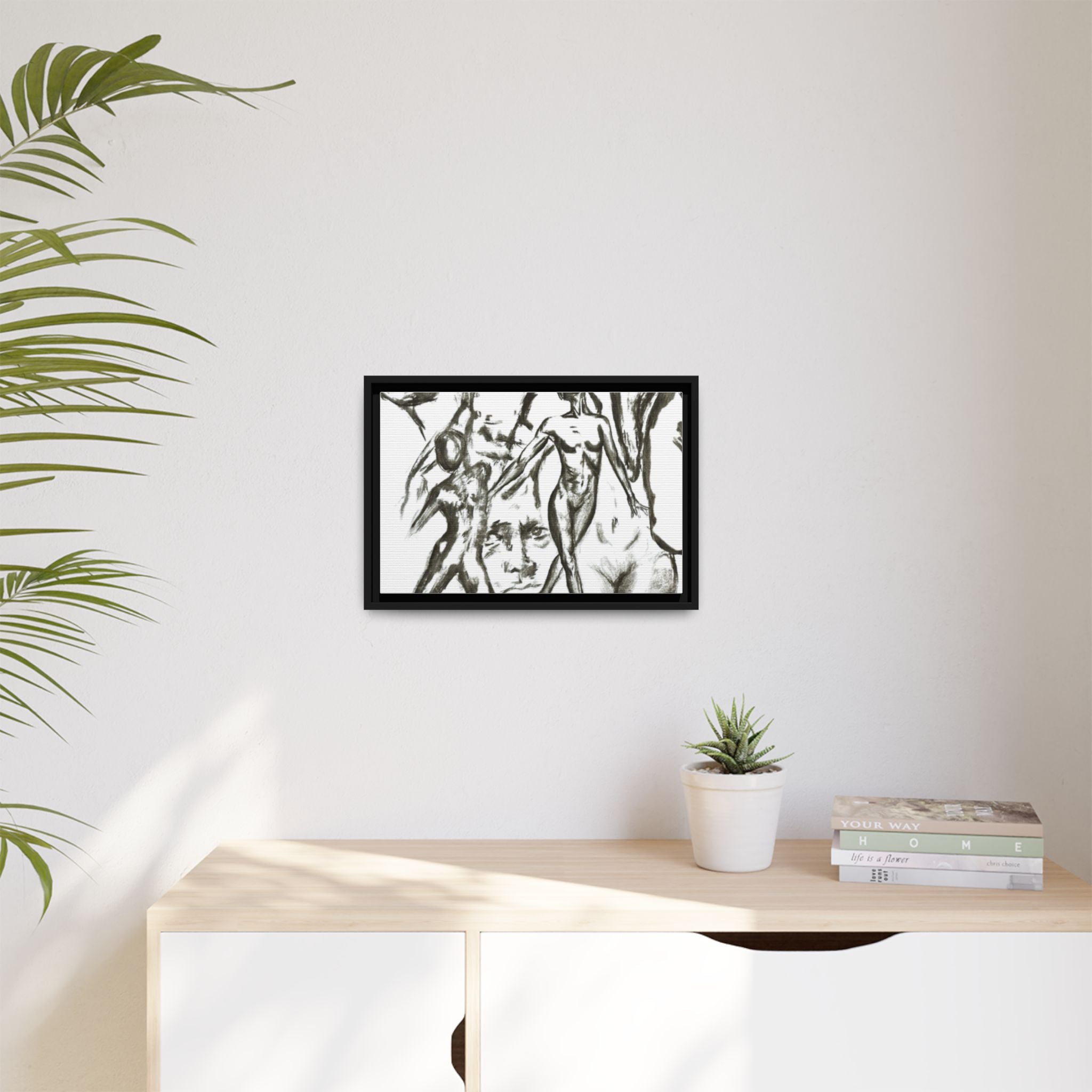 "The Figures" Abstract Matte Canvas Framed Wall Art