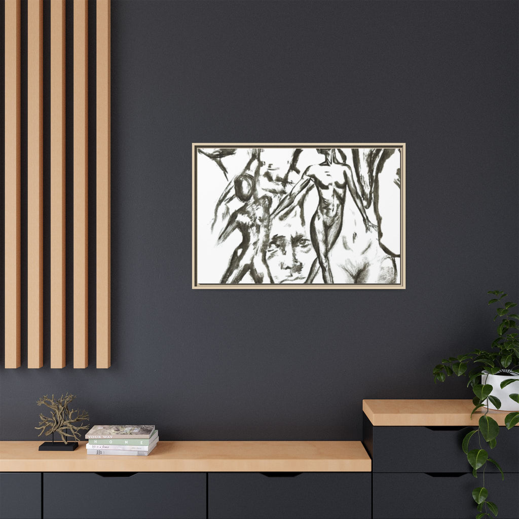 "The Figures" Abstract Matte Canvas Framed Wall Art