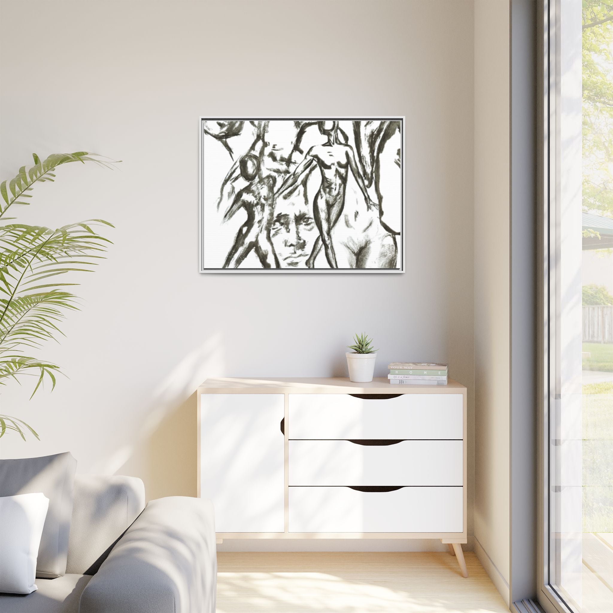 "The Figures" Abstract Matte Canvas Framed Wall Art