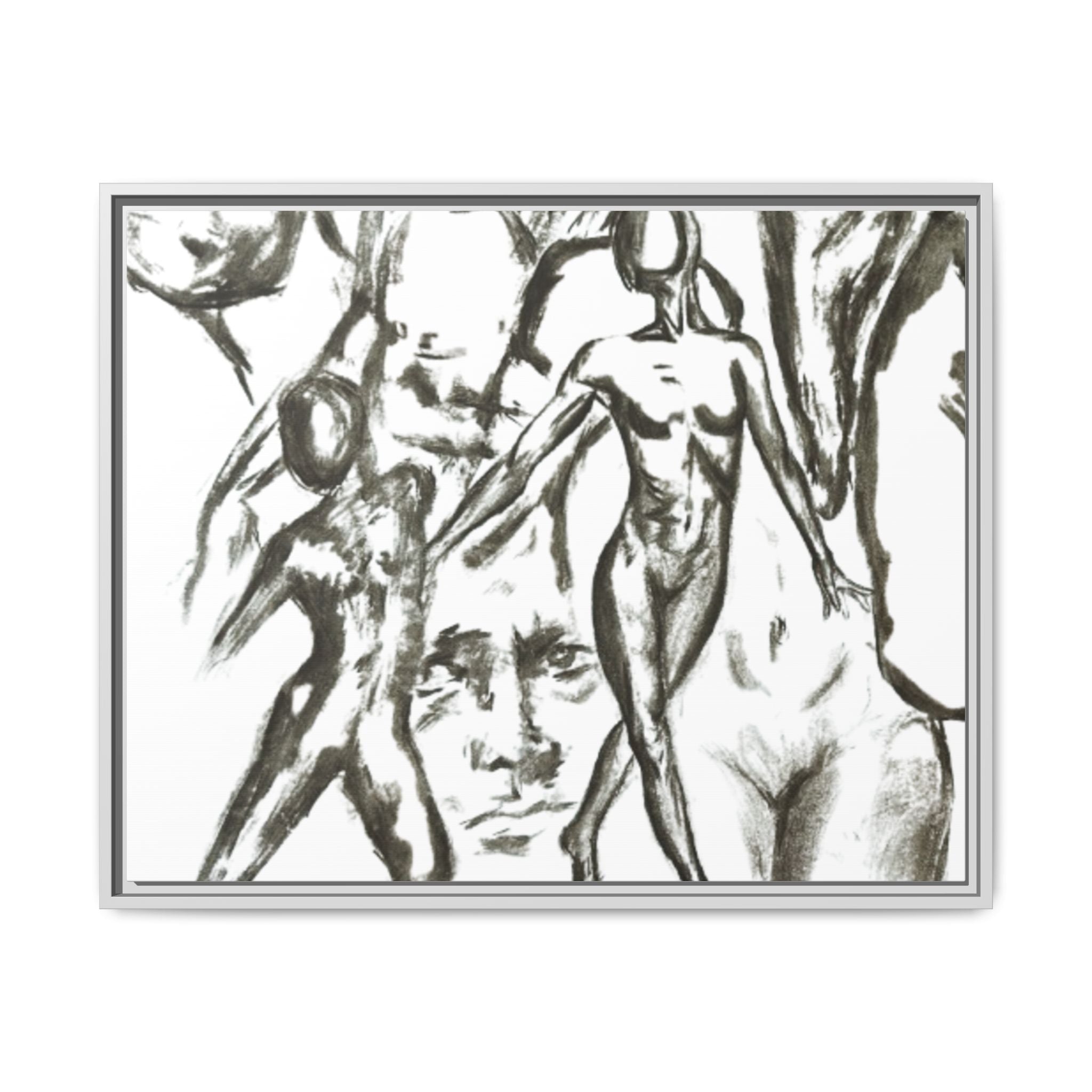 "The Figures" Abstract Matte Canvas Framed Wall Art