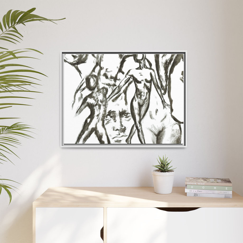 "The Figures" Abstract Matte Canvas Framed Wall Art