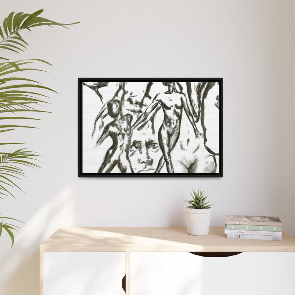 "The Figures" Abstract Matte Canvas Framed Wall Art
