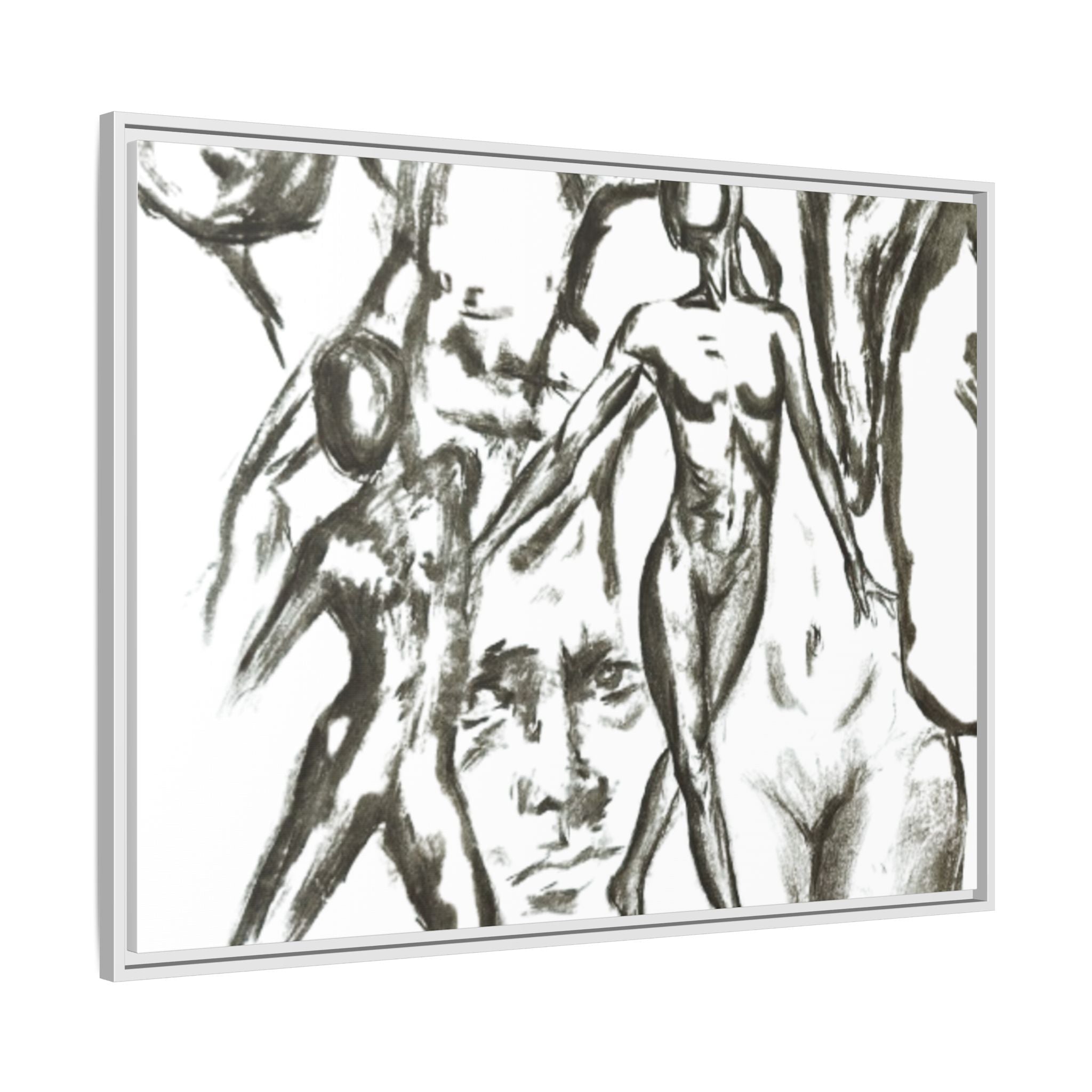"The Figures" Abstract Matte Canvas Framed Wall Art