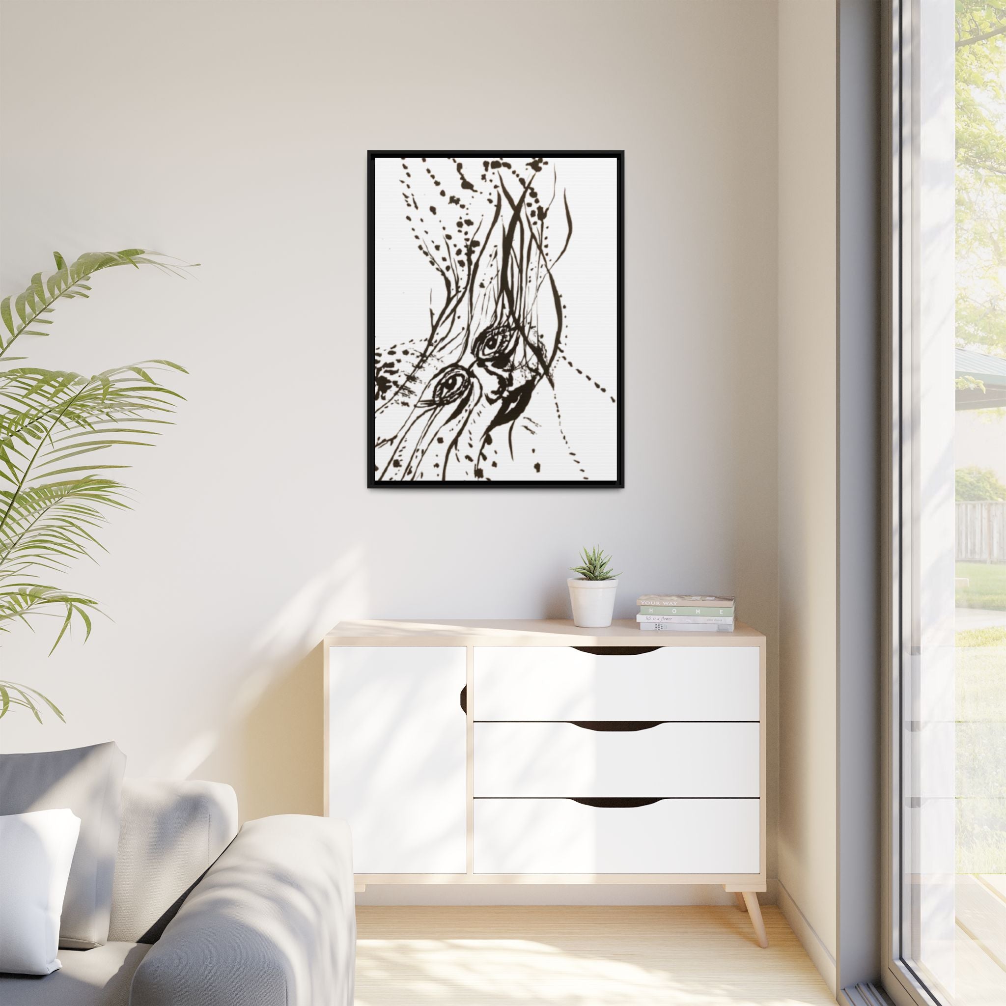 "The Ink Face" Framed Canvas Abstract Face Art Print