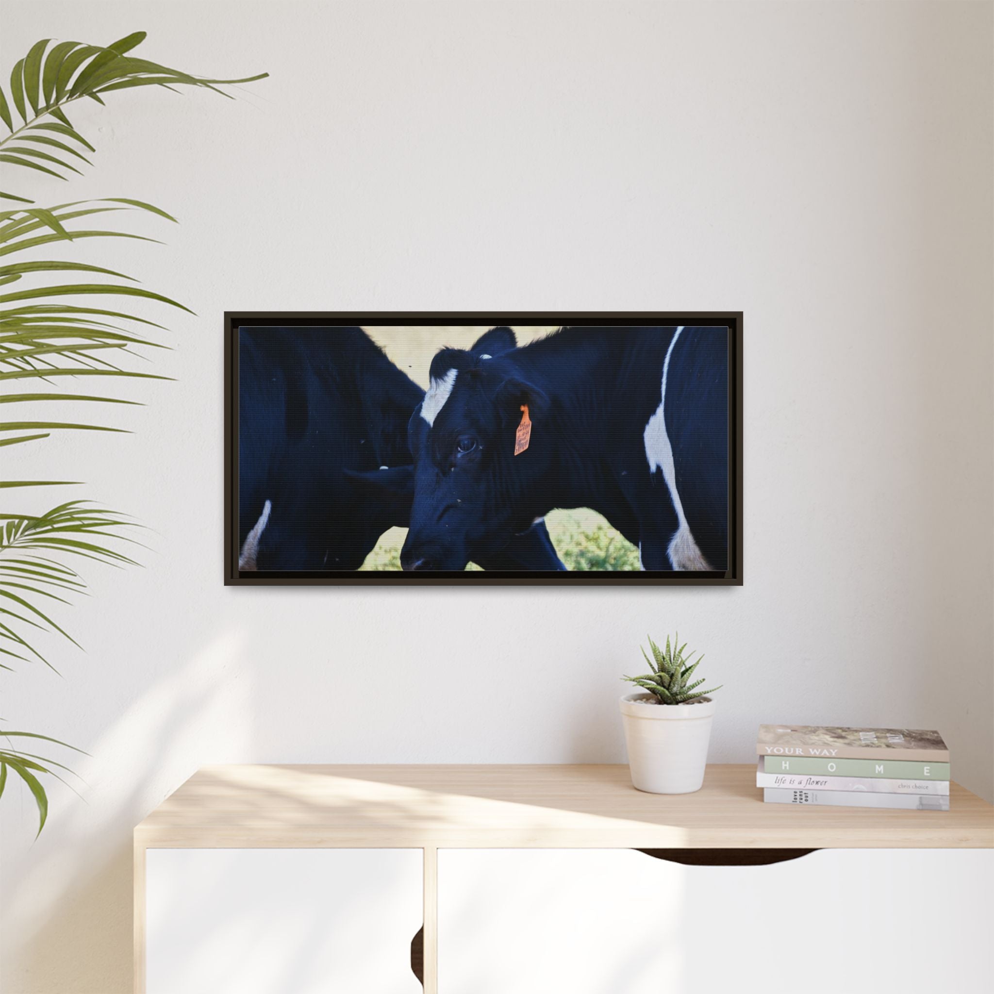 "Tilted Cow" Matte Framed Canvas