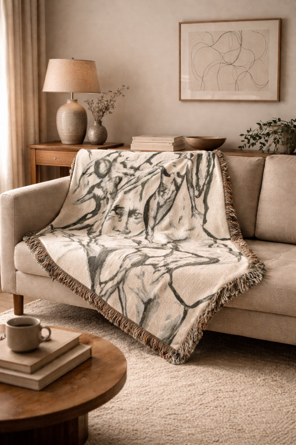 "The Figures" Abstract Drawing Throw Blanket