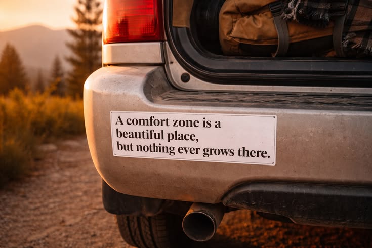 "A comfort zone is a beautiful place, but nothing ever grows there." Bumper Sticker