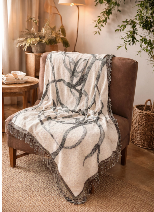 "Brushstroke" Abstract Sketch Design Woven Blanket